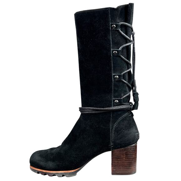 Sorel Women’s Farah Black Suede Mid Calf Heeled Boot Size US 9 - Picture 3 of 10